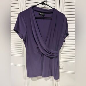 DKNY Purple Wrap Blouse Short Sleeve